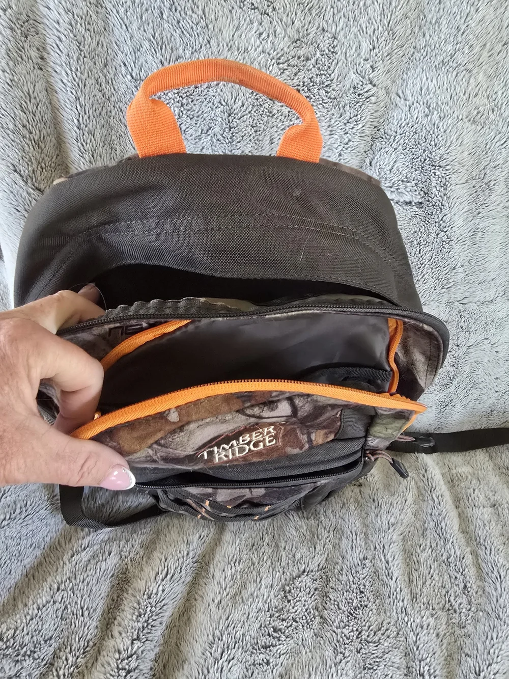 Youth Camo Backpack in Brown and Orange